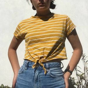 mustard and yellow striped crop top